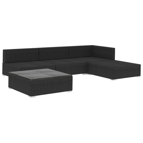 vidaXL 5 Piece Garden Lounge Set with Cushions Poly Rattan Black