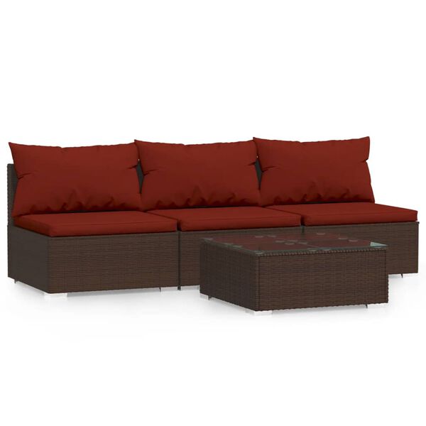 vidaXL 4 Piece Garden Lounge Set with Cushions Brown Poly Rattan