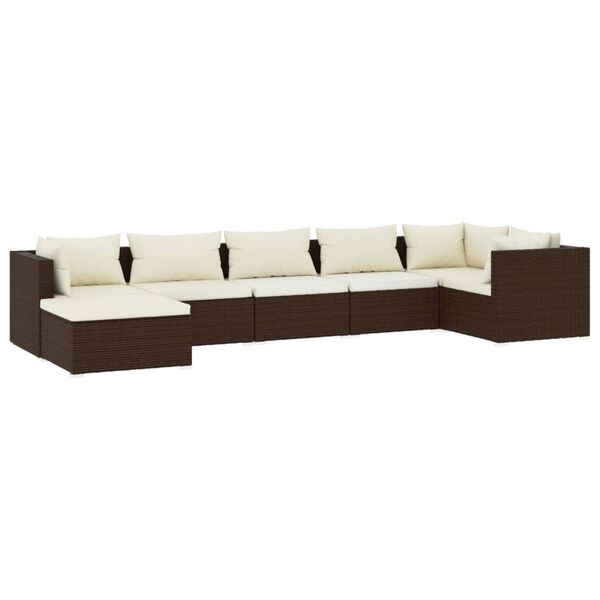 vidaXL 7 Piece Garden Lounge Set with Cushions Poly Rattan Brown