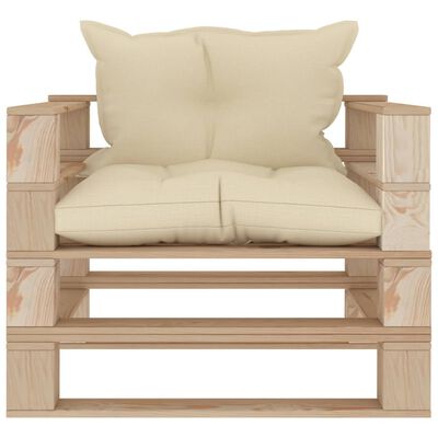vidaXL Garden Pallet Sofa with Cream Cushions Wood