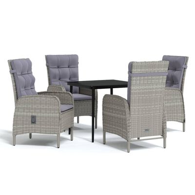 vidaXL 5 Piece Outdoor Dining Set with Cushions Grey and Black