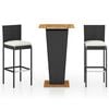 vidaXL 3 Piece Garden Bar Set with Cushions Poly Rattan Black