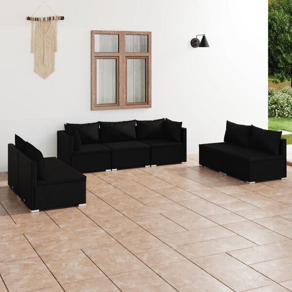 vidaXL 7 Piece Garden Lounge Set with Cushions Poly Rattan Black