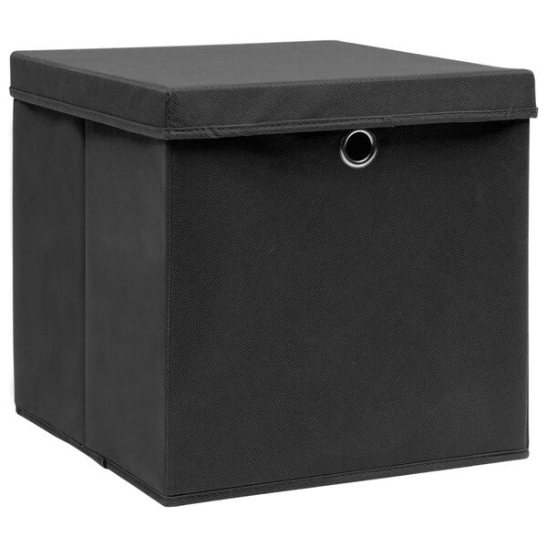 vidaXL Storage Boxes with Lids 10 pcs Black 32x32x32 cm Fabric