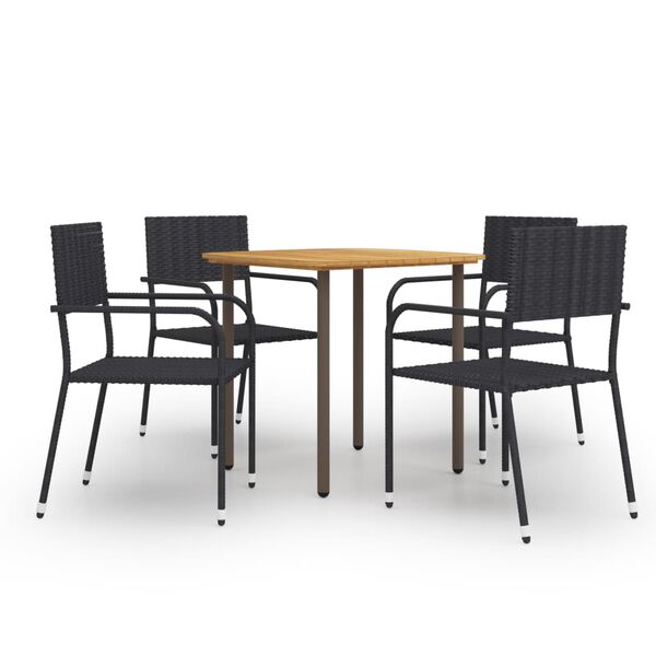 vidaXL 5 Piece Garden Dining Set Poly Rattan Black