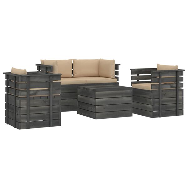 vidaXL 5 Piece Garden Pallet Lounge Set with Cushions Solid Pinewood