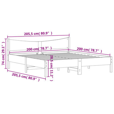 vidaXL Bed Frame with Headboard White 200x200 cm Solid Wood Pine