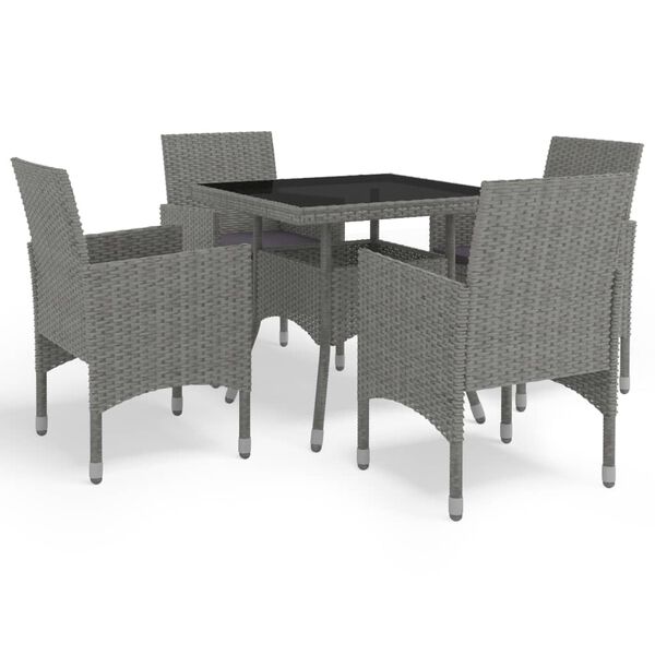 vidaXL 5 Piece Garden Dining Set Grey Poly Rattan and Glass