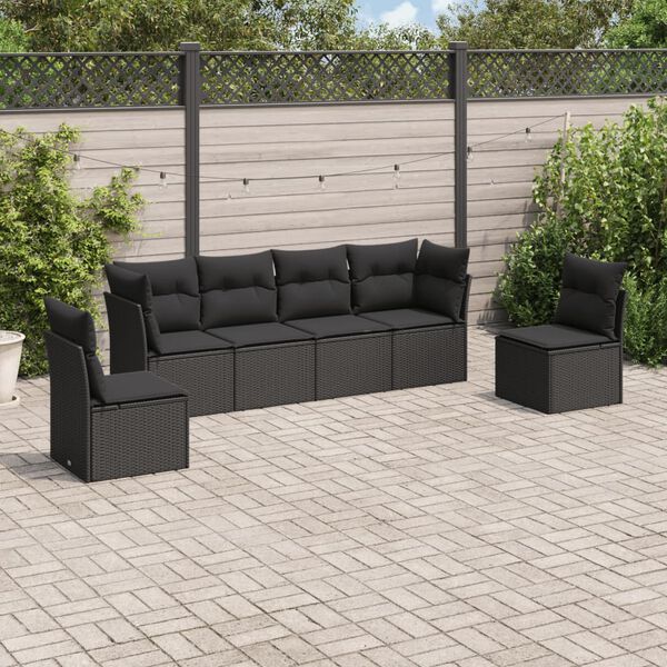vidaXL 6 Piece Garden Sofa Set with Cushions Black Poly Rattan