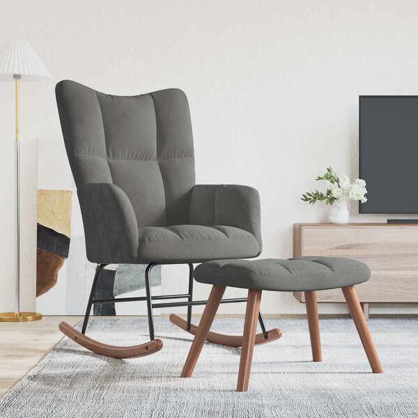 vidaXL Rocking Chair with a Stool Dark Grey Velvet