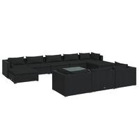 vidaXL 11 Piece Garden Lounge Set with Cushions Black Poly Rattan