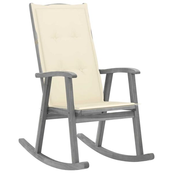 vidaXL Rocking Chair with Cushions Grey Solid Acacia Wood