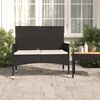 vidaXL 2-Seater Garden Bench with Cushions Black Poly Rattan