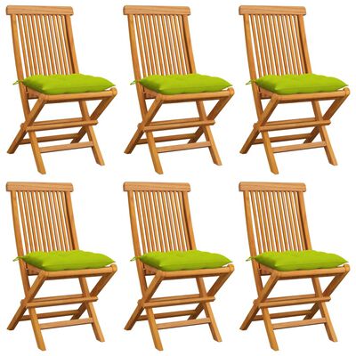 vidaXL Garden Chairs with Bright Green Cushions 6 pcs Solid Teak Wood