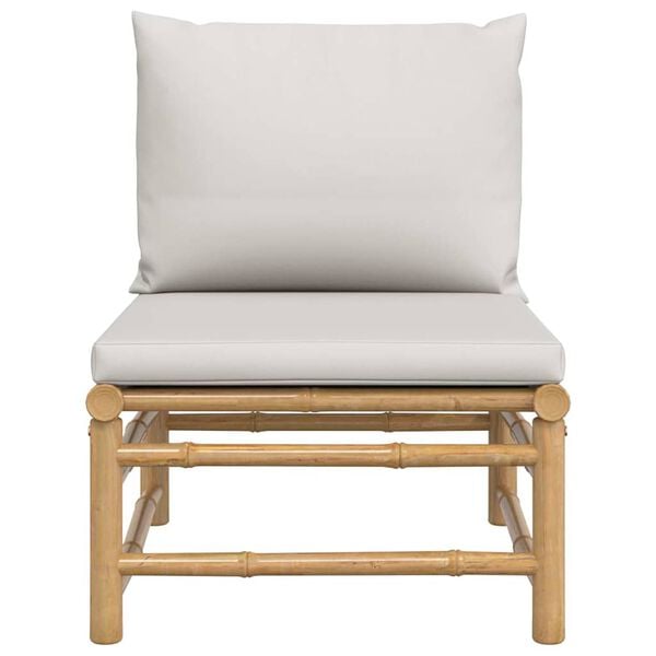 vidaXL Garden Middle Sofa with Light Grey Cushions Bamboo
