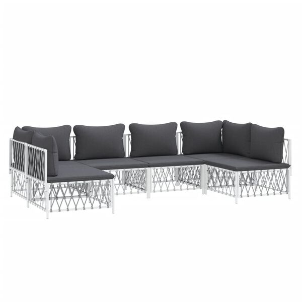 vidaXL 6 Piece Garden Lounge Set with Cushions White Steel