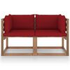 vidaXL Garden 2-Seater Pallet Sofa with Wine Red Cushions Pinewood