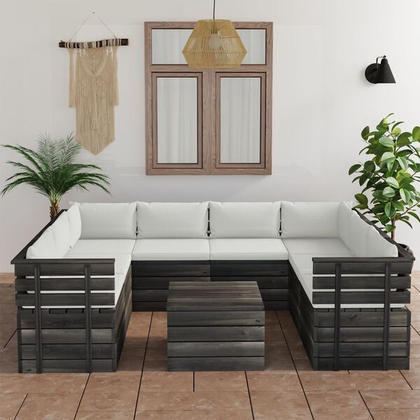 vidaXL 9 Piece Garden Pallet Lounge Set with Cushions Solid Pinewood