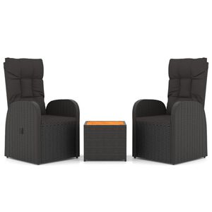 vidaXL 3 Piece Garden Lounge Set Black Poly Rattan&Solid Wood Acacia