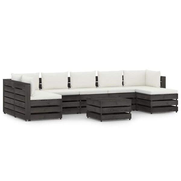 vidaXL 8 Piece Garden Lounge Set with Cushions Grey Impregnated Wood
