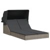 vidaXL Double Sun Lounger with Canopy and Cushions Grey Poly Rattan
