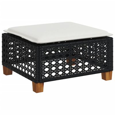 vidaXL Garden Stool with Cushion Black 63.5x56x32 cm Poly Rattan