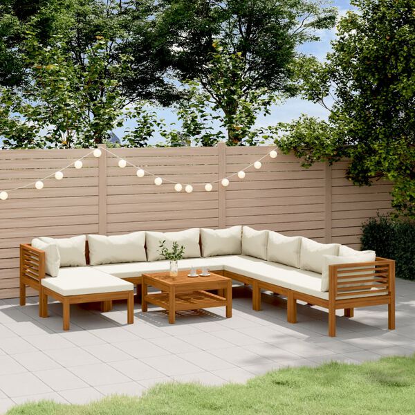 vidaXL 9 Piece Garden Lounge Set with Cream Cushion Solid Acacia Wood