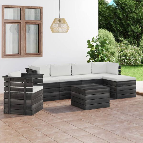 vidaXL 7 Piece Garden Pallet Lounge Set with Cushions Solid Pinewood
