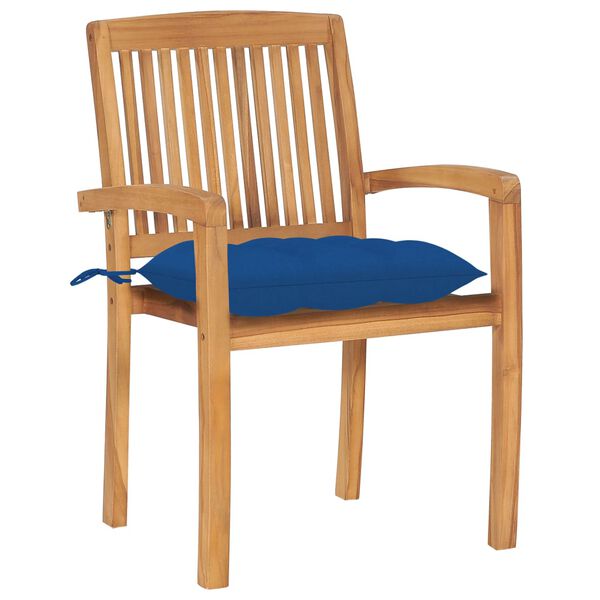 vidaXL Garden Chairs 2 pcs with Blue Cushions Solid Teak Wood