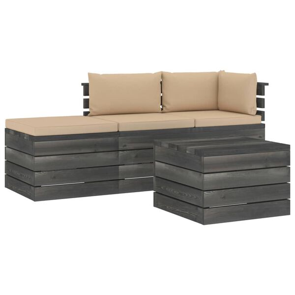 vidaXL 4 Piece Garden Pallet Lounge Set with Cushions Solid Pinewood