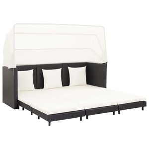 vidaXL Sofa Bed | Black | Poly Rattan | 3-Seater | Adjustable Armrests