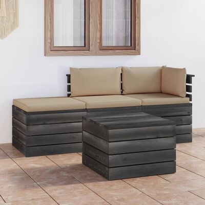 vidaXL 4 Piece Garden Pallet Lounge Set with Cushions Solid Pinewood
