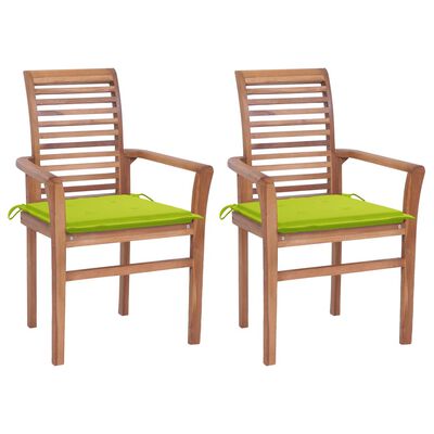 vidaXL Dining Chairs 2 pcs with Bright Green Cushions Solid Teak Wood