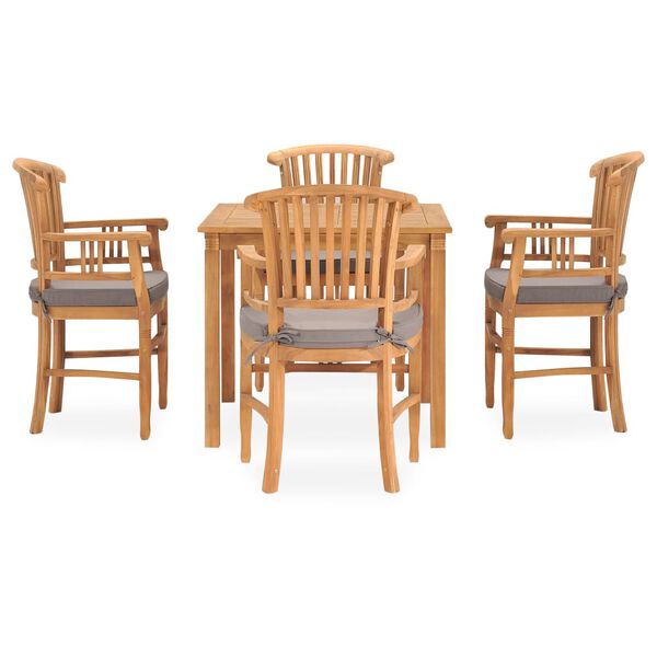 vidaXL 5 Piece Garden Dining Set with Cushions Solid Teak Wood