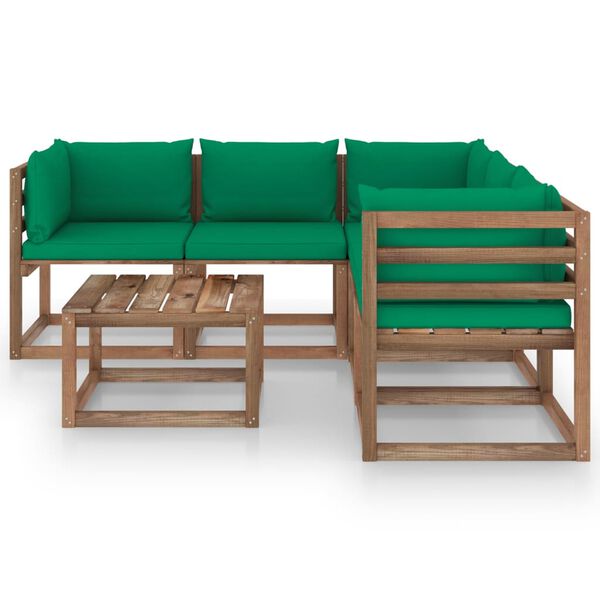 vidaXL 6 Piece Garden Lounge Set Green Cushion Impregnated Pinewood
