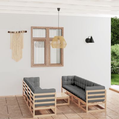 vidaXL 9 Piece Garden Lounge Set with Cushions Solid Pinewood