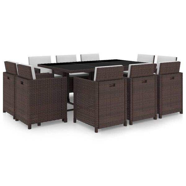 vidaXL 11 Piece Outdoor Dining Set with Cushions Poly Rattan Brown