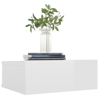 vidaXL Floating Nightstand High Gloss White 40x30x15 cm Engineered Wood