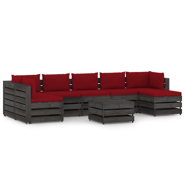 vidaXL 8 Piece Garden Lounge Set with Cushions Grey Impregnated Wood