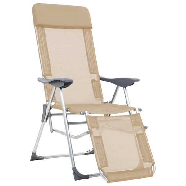 vidaXL Folding Camping Chairs 2 pcs with Footrest Cream Aluminium