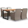 vidaXL 5 Piece Garden Dining Set with Cushions Poly Rattan Brown