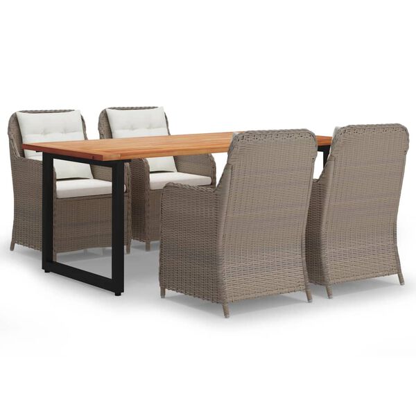 vidaXL 5 Piece Garden Dining Set with Cushions Poly Rattan Brown