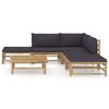 vidaXL 6 Piece Garden Lounge Set with Dark Grey Cushions Bamboo