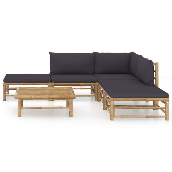 vidaXL 6 Piece Garden Lounge Set with Dark Grey Cushions Bamboo