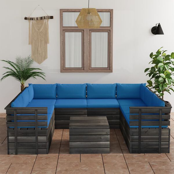 vidaXL 9 Piece Garden Pallet Lounge Set with Cushions Solid Pinewood