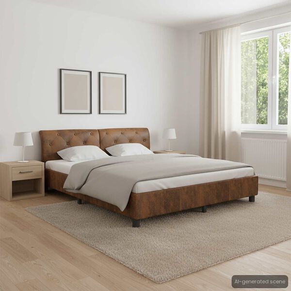 vidaXL Bed Frame without Mattress Brown Faux Suede Leather 180x200 cm Super King