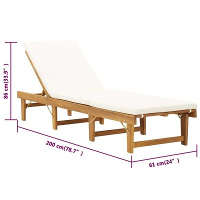 vidaXL Folding Sun Lounger with Cushion Solid Wood Acacia Cream White