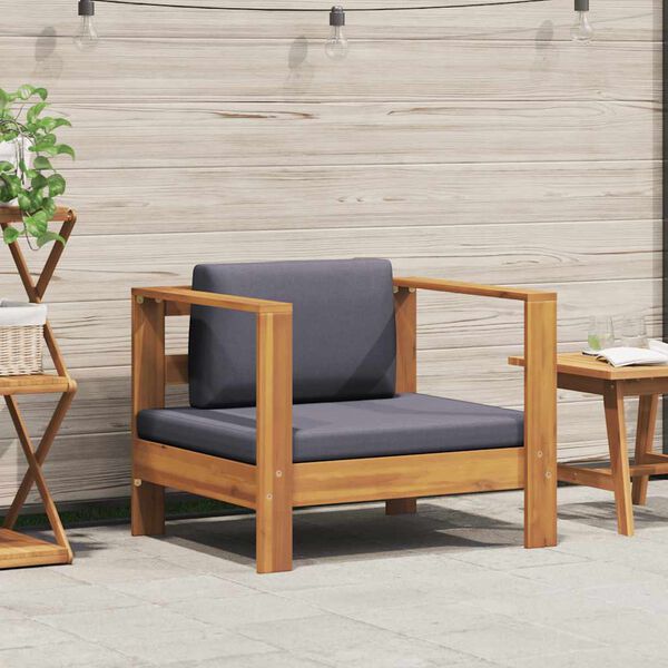 vidaXL Garden Sofa Chair with Cushion Dark Grey Solid Acacia Wood