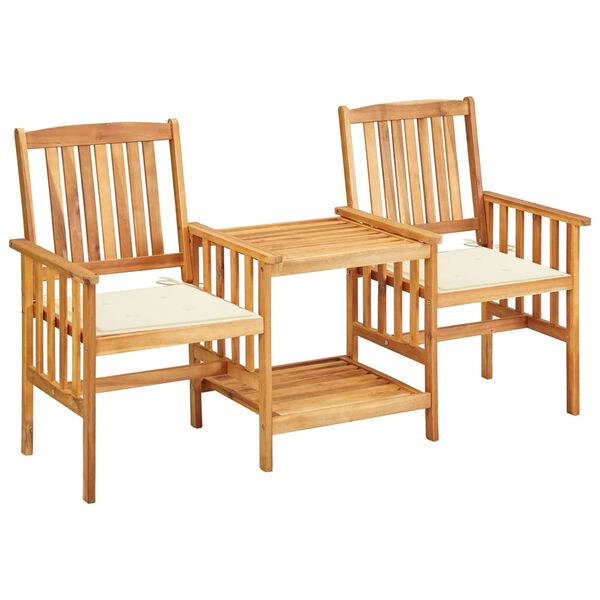 vidaXL Garden Chairs with Tea Table and Cushions Solid Acacia Wood