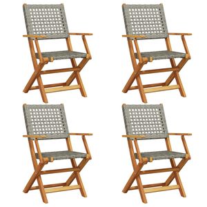 vidaXL Folding Chairs 4 pcs Grey Poly Rattan and Solid Wood